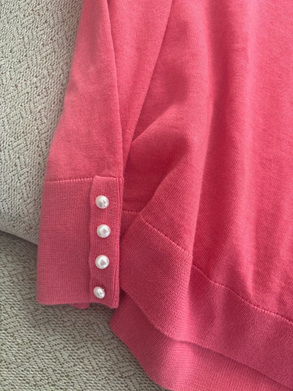 TALBOTS Coral Pink Merino Wool Sweater, XL - Faux Pearl Cuff, Chic! - Picture 2 of 5